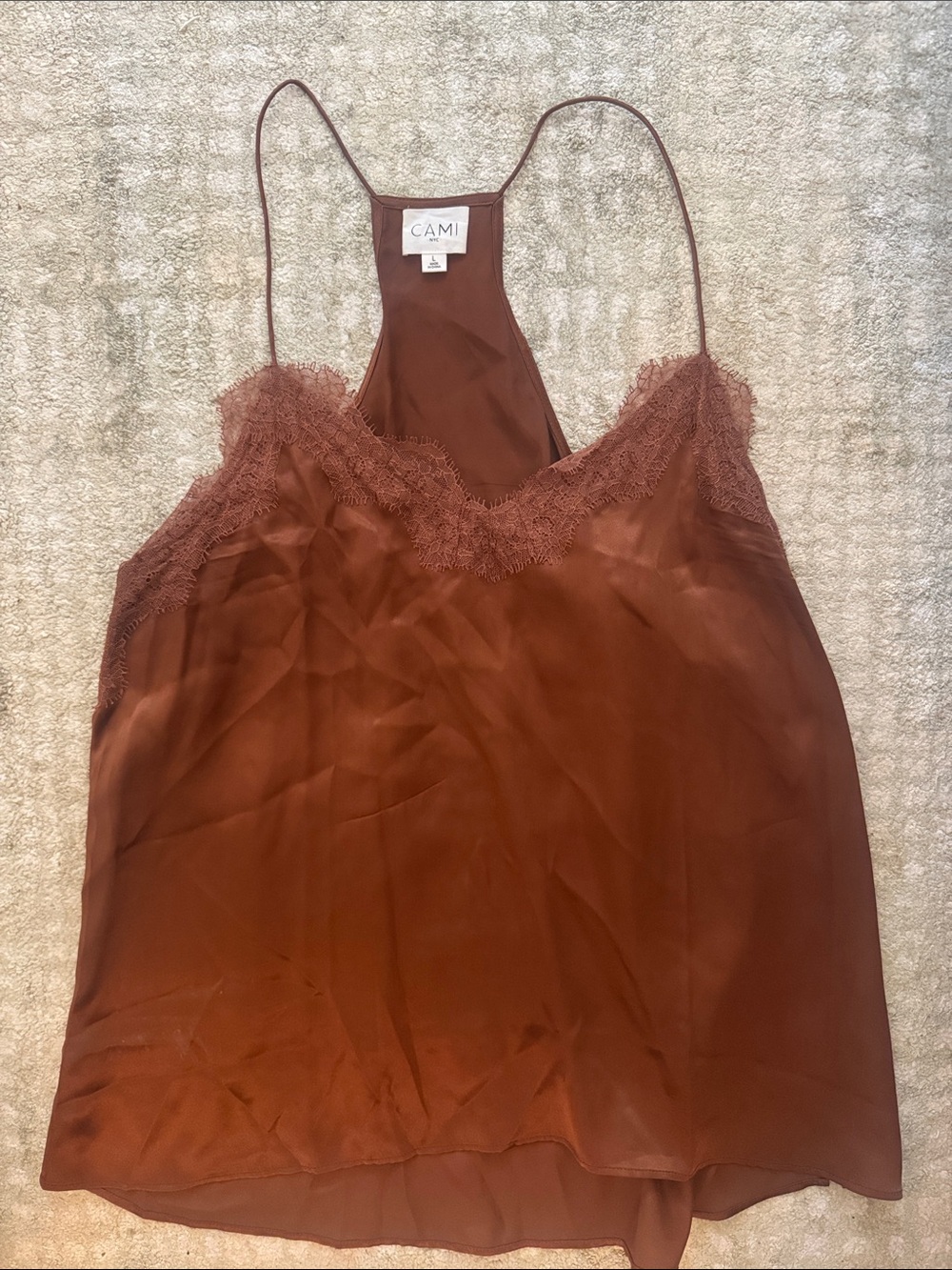 Cami NYC Brown Lace-Trim Silk Camisole